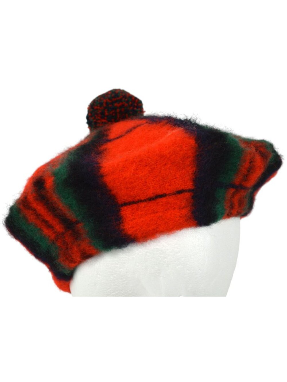 Royal Stewart Tartan Pure Wool Beret Pom Beanie Hat Scotland Vintage